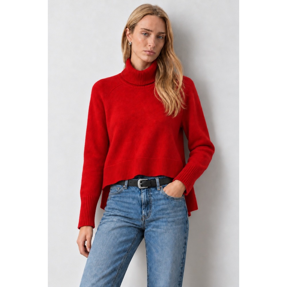 Veronica Beard Cashmere Sweater XS Red Turtleneck High-Low Hem